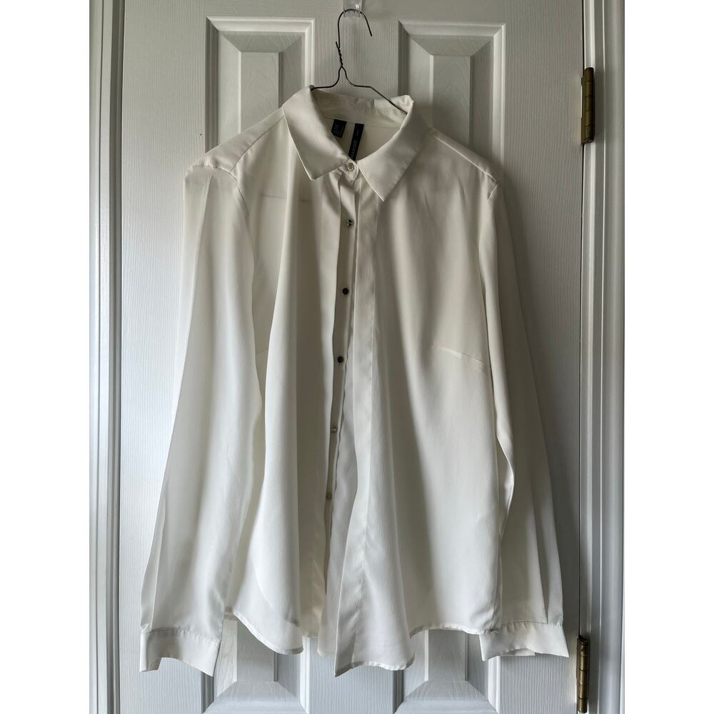 Mango Suit White Layered Long Sleeve Button Up Blouse Large